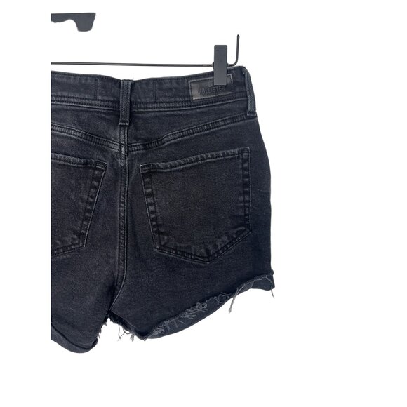 Hollister 26 Black Ripped High Rise Curvy Jean Shorts Raw Hem Distressed - Picture 11 of 14